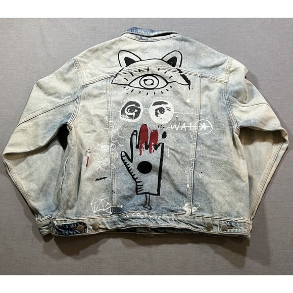 Zara Graffiti Jean Jacket Womens Large Acid Wash Button Pocketed‎ Ladies. - Picture 5 of 8